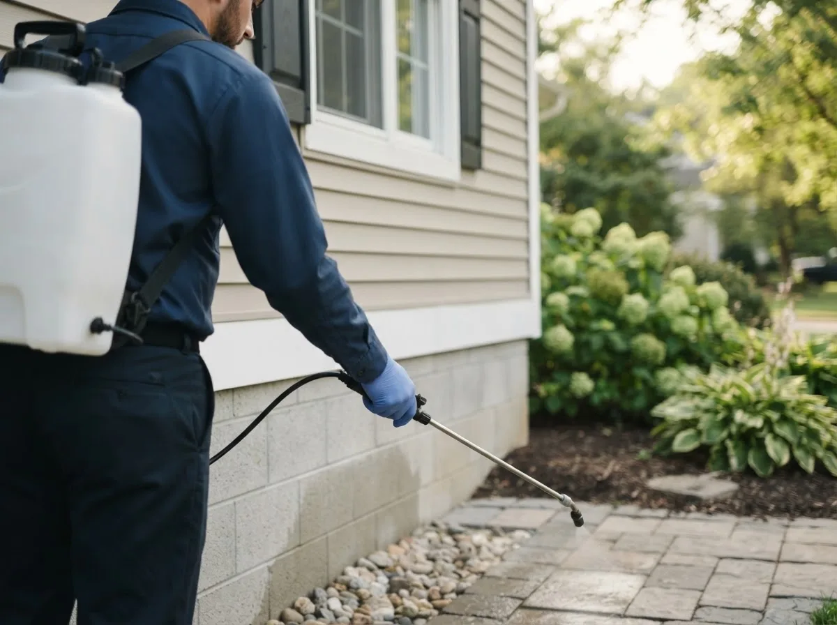 Pest control technician inspecting a home in Mount Vernon, TX